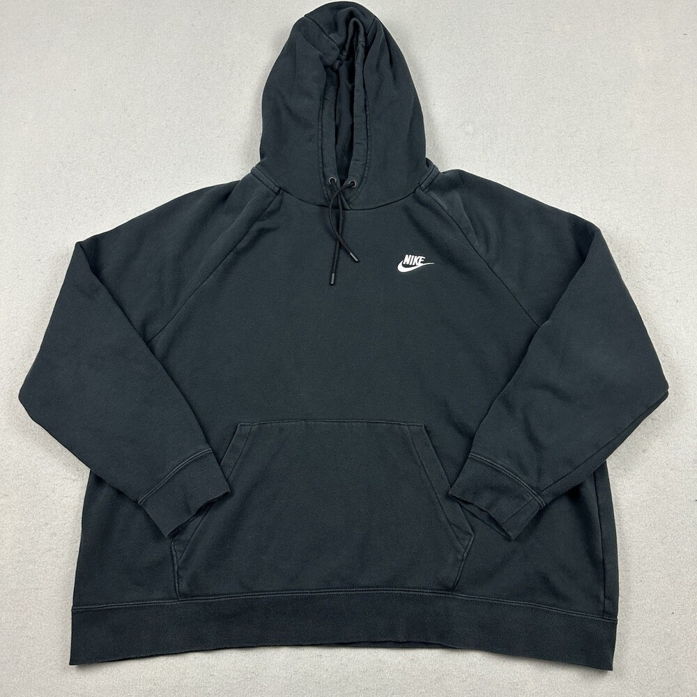Nike Hoodie Women 1X Black Solid Pullover Sweatshirt Drawstring Swoosh *